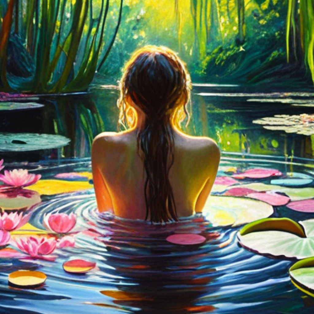 **Prompt 1: Emotional Immersion in Impressionism**
    A figure, indistinct and surrounded by a swirling vortex of vibrant, luminous colors and soft, broken brushstrokes, suggesting a Monet-like water lily scene. The light feels palpable, flowing through and around the figure, evoking a profound, almost overwhelming sense of peace and deep emotional resonance, blurring the line between viewer and artwork. Emphasize the *sensation* of light and color rather than perfect realism, creating a feeling of being completely carried away.